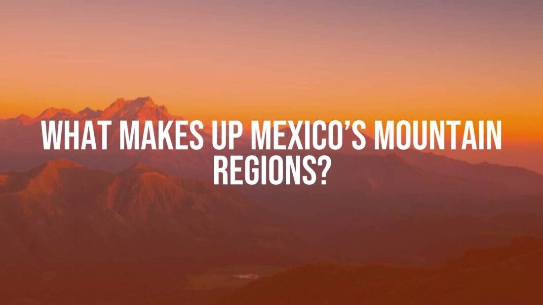 Majestic mountain range in Mexico, lush green valleys, volcanic peaks under a clear blue sky, vibrant sunset colors, realistic landscape.