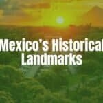 Ancient Mayan pyramid under a golden sunset, surrounded by lush jungle, with vibrant colonial buildings in the distance, realistic.