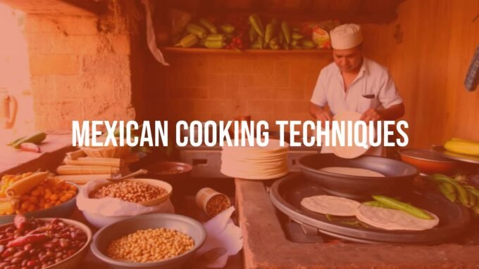 Traditional Mexican kitchen scene, fresh ingredients like corn, beans, and chilies, a cook preparing tortillas on a comal, warm and vibrant colors, rustic setting, realistic.