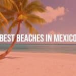 Beautiful sandy beach in Mexico, turquoise waters, clear blue sky, palm trees, serene and inviting atmosphere, realistic.