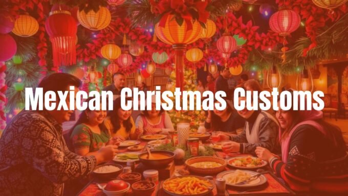 Mexican Christmas celebration, colorful decorations, family gathering, traditional foods like tamales, festive lights, lively atmosphere, realistic.