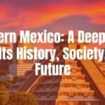 Modern Mexico city skyline with historic Aztec pyramid in foreground, vibrant colors, cultural fusion, realistic.