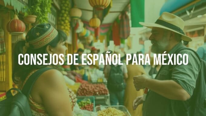 A traveler speaking Spanish with a local vendor in a bustling Mexican market, vibrant colors, lively atmosphere, realistic.