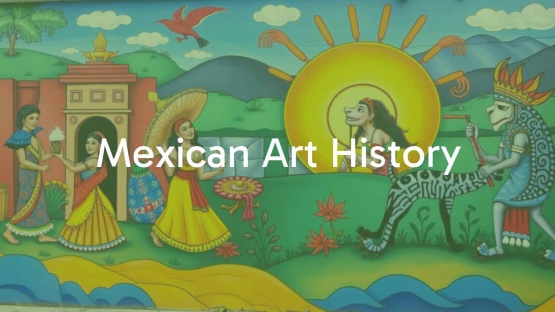 Vibrant Mexican mural art, blending ancient and modern styles, colorful and detailed, cultural heritage, historical influences, artistic expression.