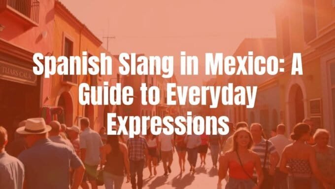 Mexican street scene with colorful buildings, people chatting and laughing, vibrant cultural vibe, '¡Órale!' in bold graffiti-style text, warm sunlight, lively and authentic.