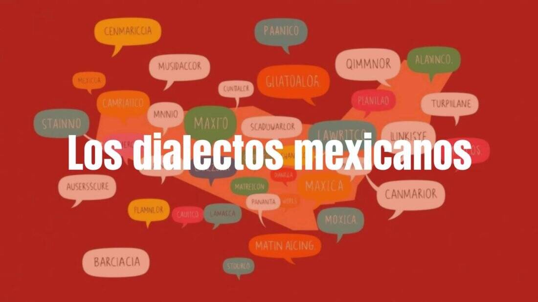 A colorful map of Mexico with speech bubbles in different styles representing regional dialects, vibrant and illustrative.
