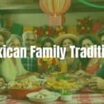 A vibrant Mexican family gathering, colorful decorations, traditional food, smiling faces, warm and festive atmosphere, realistic.