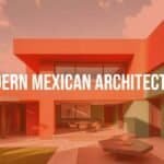 Modern Mexican architecture building, bold colors, dramatic sunlight, blending indoor and outdoor spaces, strong geometric shapes, local materials, vibrant and cultural vibe, realistic.